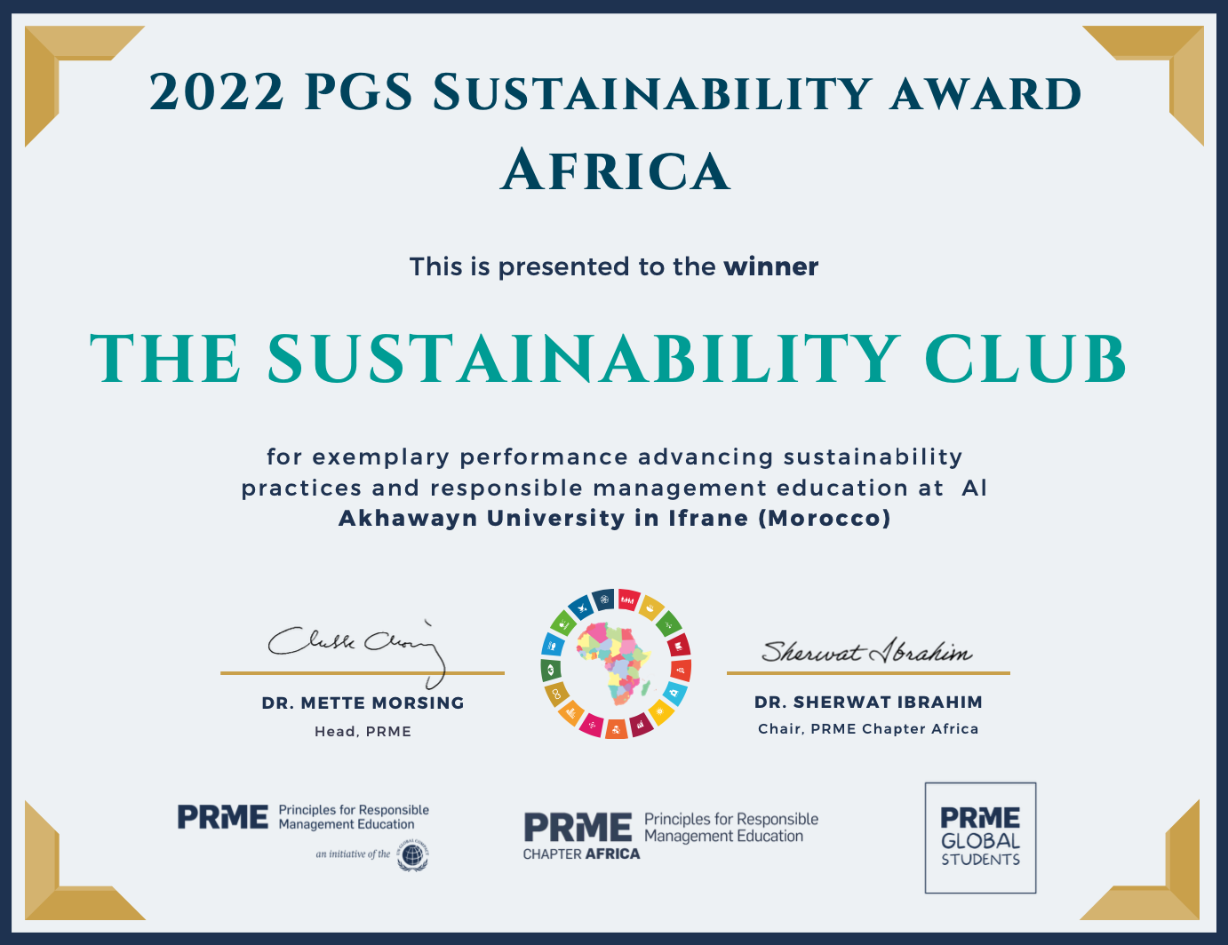 Le club de développement durable de l'AUI a remporté les 2022 PRME Global Students' Sustainability Awards (prix mondial du développement durable pour les étudiants)