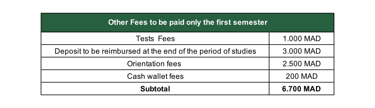 Other Fees to be paid only the first semester