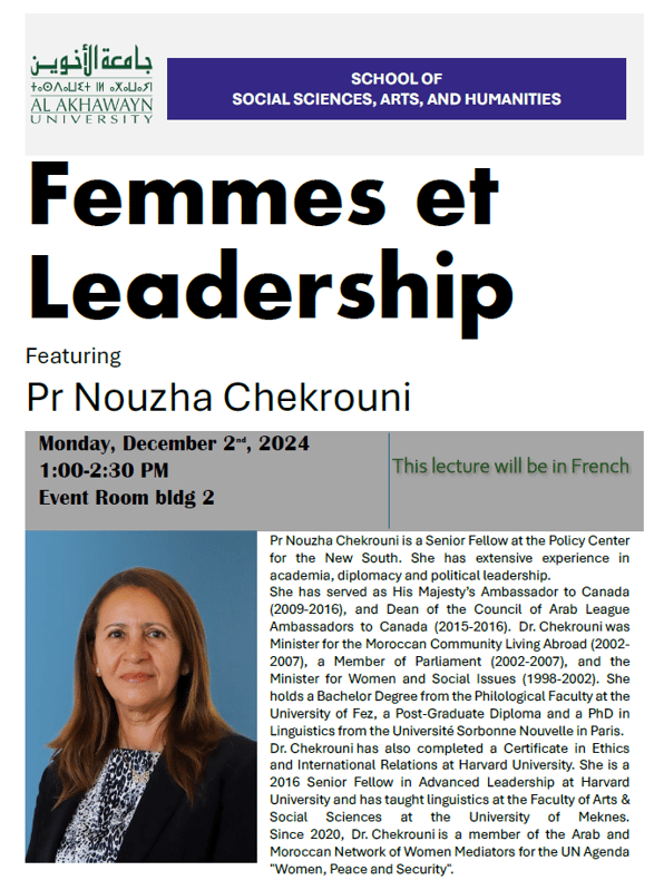 Featured image: Femmes et Leadership - Read full post: Femmes et Leadership : a lecture by Nouzha CHEKROUNI