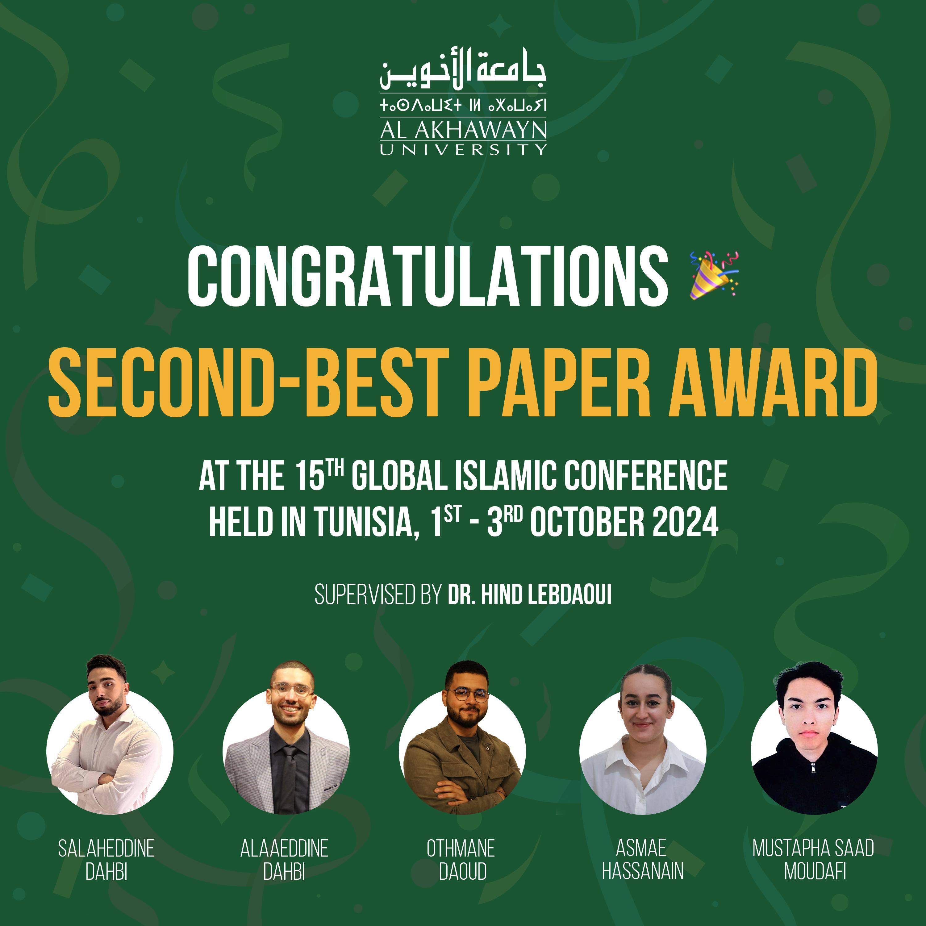 Read full post: SBA Undergraduate Students, supervised by Dr. Lebdaoui, Win Second Best Paper Award at the 15th Global Islamic Conference